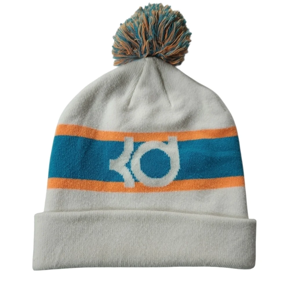 Nike Unisex Kevin Durant Icon Pom Cuff Cream White/Orange Beanie Hat One Size